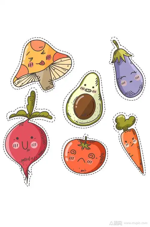 可爱蔬菜卡通贴纸免抠