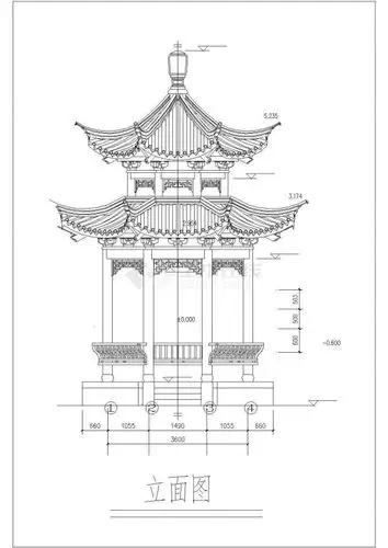 某景区重檐八角亭建筑设计施工图纸