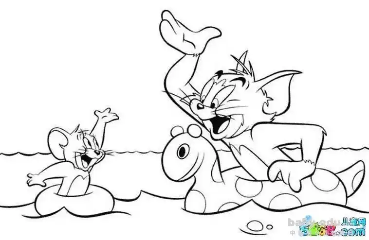 卡通动漫形象简笔画-猫和老鼠在划船