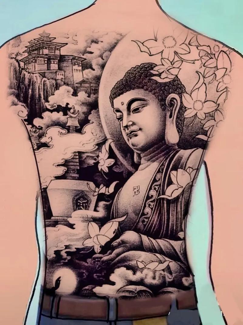 全网最火满背佛纹身手稿分享 ,将它纹在身上寓意福气相随#满背纹身