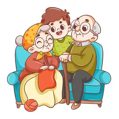 卡通家庭生活爷爷奶奶儿孙插画素材png