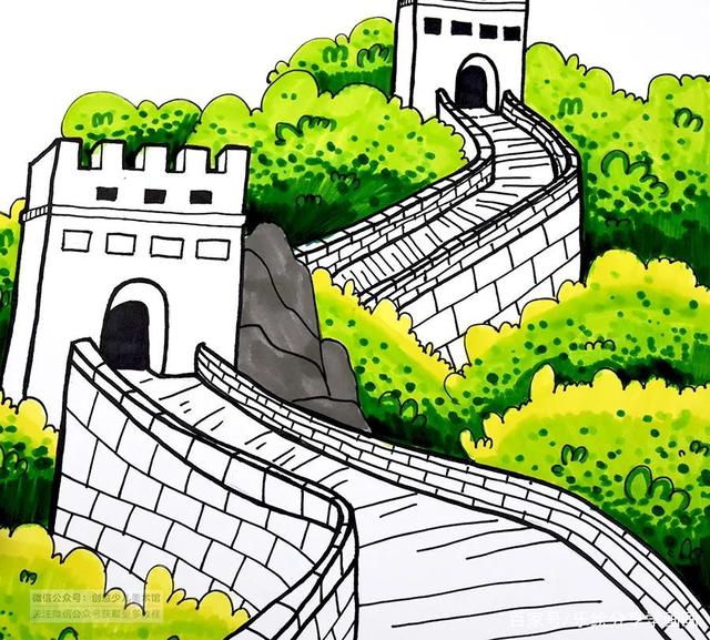 儿童画教程|趣味线描美术课程《中国印象之"万里长城"》