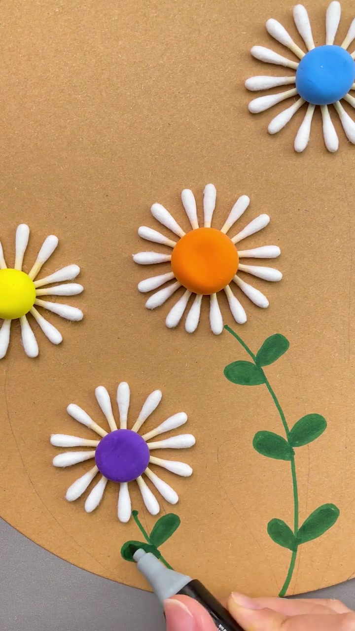 用棉签也可以做好看的小雏菊,快带孩子试试吧!手工diy-度小视