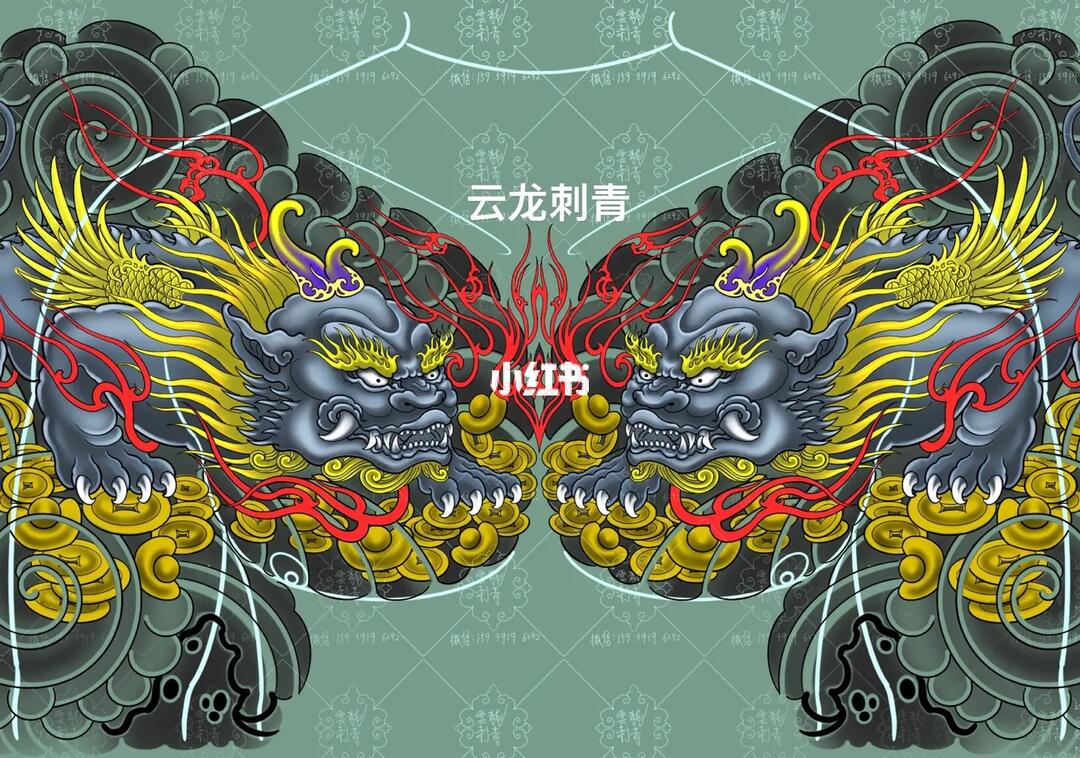 半甲招财貔貅纹身设计