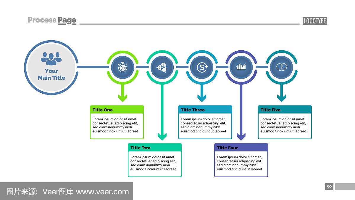 五步流程图幻灯片模板