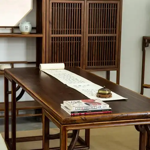 新中式禅意榆木组合办公桌家具书房书法案书古画书桌