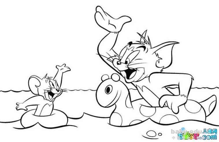 卡通动漫形象简笔画-猫和老鼠在划船