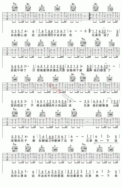庞龙庞龙兄弟抱一下吉他谱