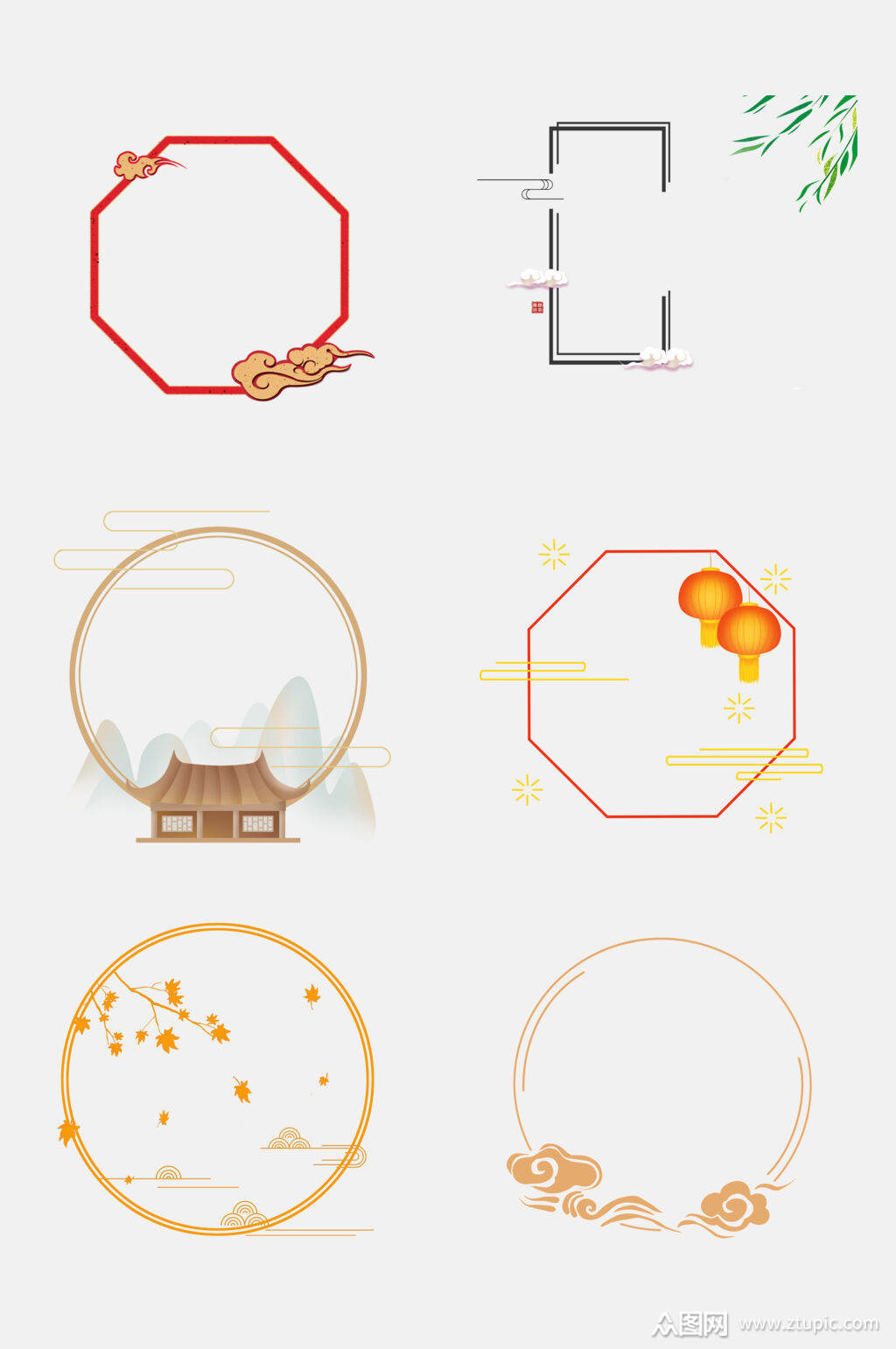 清新中式简约中国风窗花边框免抠元素素材